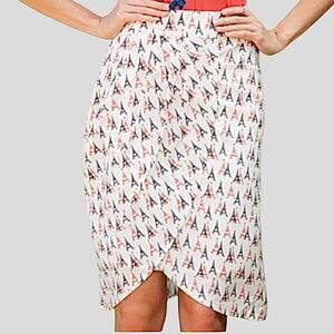 Paris Eiffel Tower Print Faux Wrap Skirt Womens Size M Retro Whimsy